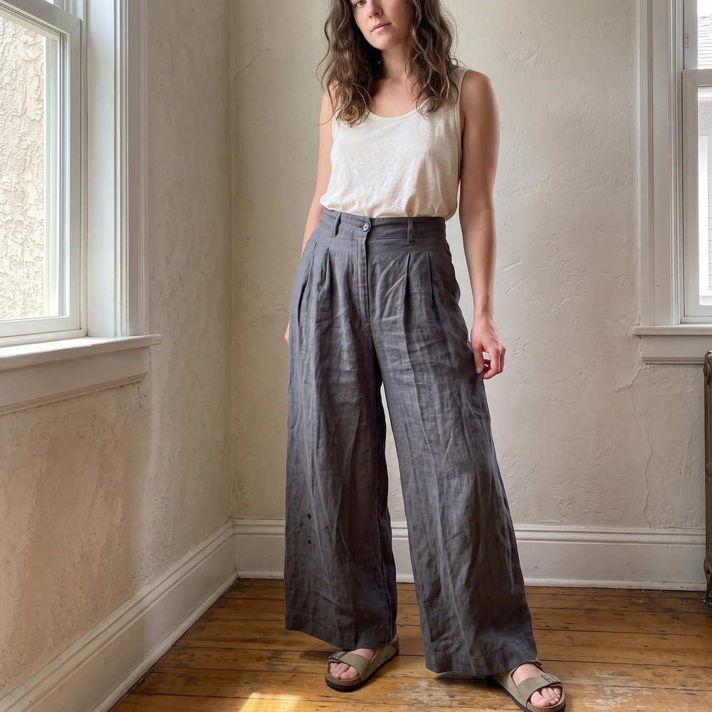 Zara Womens Pants Small Gray Pleated Wide Leg Lyocell Blend Minimalist Chic